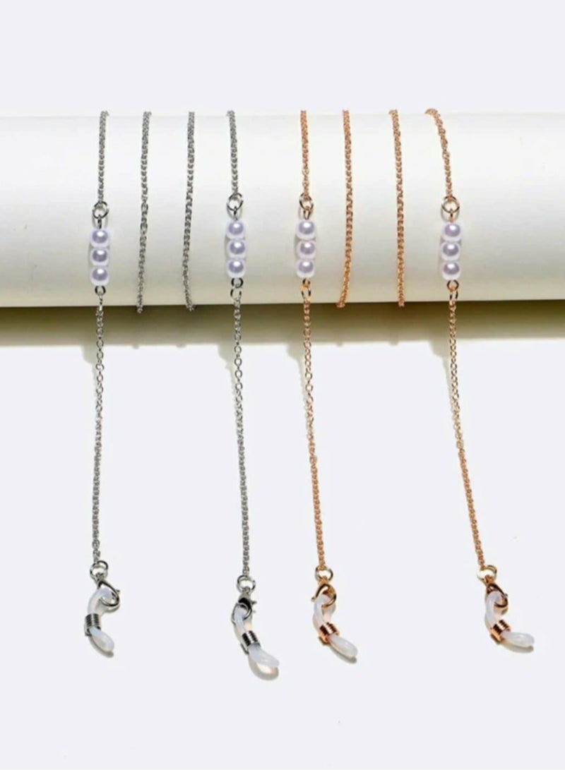 اكسوارات ار ايه عدد 2 سلسلة نظارة ذهبى و فضى مع لؤلؤ اوف وايت  - Image 3