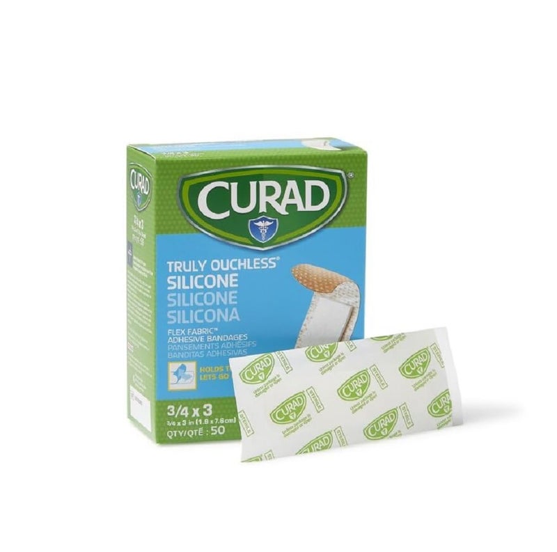 Curad Truly Ouchless Silicone Adhesive Bandages, Fabric Bandages, For Delicate Sensitive Skin, 3/4X3 (50 Count) - Image 1
