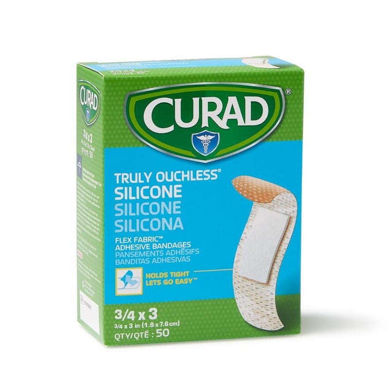 Curad Truly Ouchless Silicone Adhesive Bandages, Fabric Bandages, For Delicate Sensitive Skin, 3/4X3 (50 Count) - Image 2
