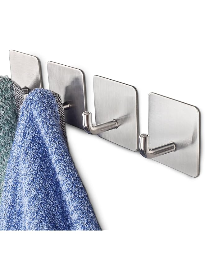 Zaboon Joy Adhesive Hooks Heavy Duty Stick On Wall Hooks Towel Hooks Door Hooks Waterproof Stainless Steel Adhesive Towel Hooks Adhesive Holders For Hanging Clothes Bathroom Adhesive Hook 4 Pack - Image 1