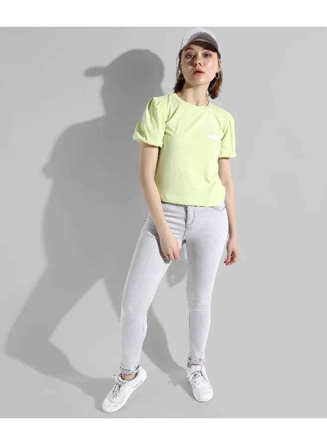 Campus Sutra Women's Yellow Printed Regular Fit Top