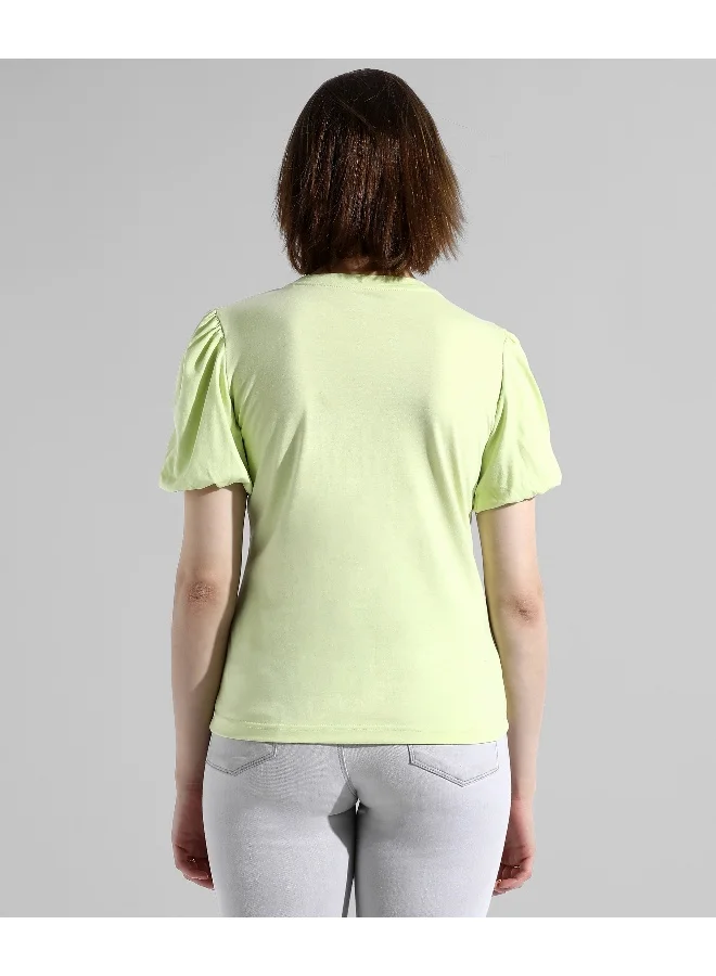 Campus Sutra Women's Yellow Printed Regular Fit Top