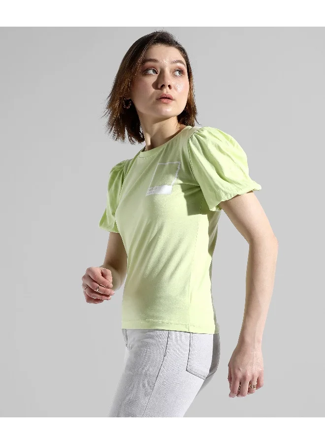 Campus Sutra Women's Yellow Printed Regular Fit Top