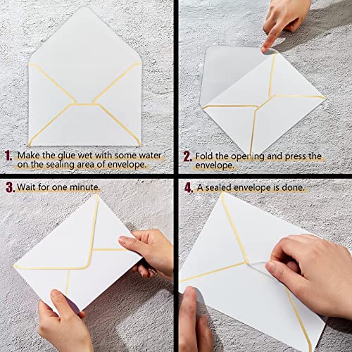 LYHLYA 50 PCS White Envelopes 5x7 Invitation Envelopes A7 Size V-Flap Mailing Card Envelopes Quick Seal Envelopes with Gold Border for 5x7 Cards, Birthday, Weddings, Graduations, Greeting Cards - Image 5