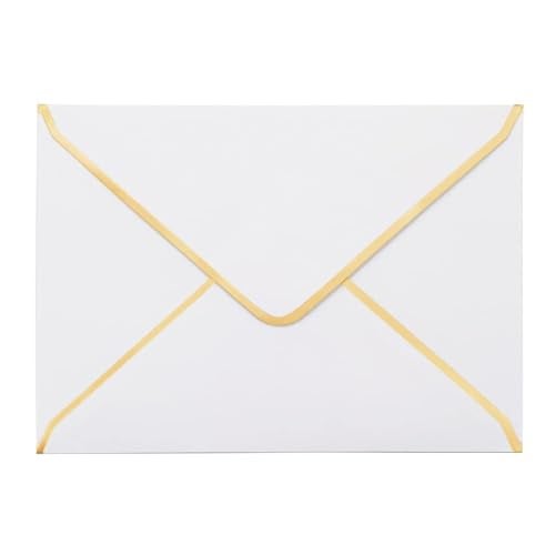 LYHLYA 50 PCS White Envelopes 5x7 Invitation Envelopes A7 Size V-Flap Mailing Card Envelopes Quick Seal Envelopes with Gold Border for 5x7 Cards, Birthday, Weddings, Graduations, Greeting Cards - Image 1