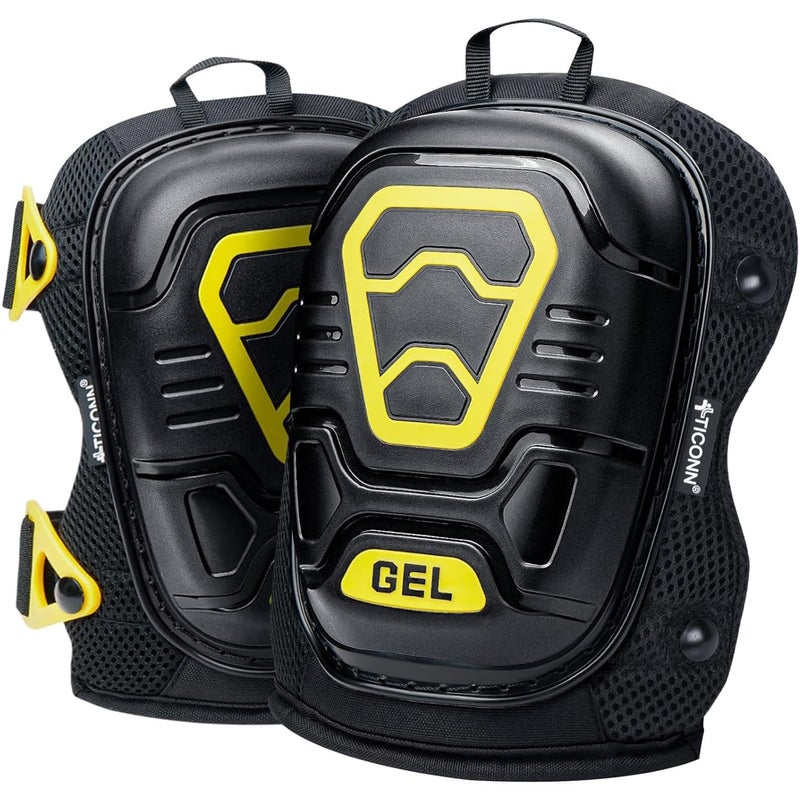 TICONN Gel Knee Pads for Work, Professional Heavy Duty Work Knee Pads for Men with Soft Foam and Gel Cushion for Men Construction, Garden, Flooring (Black/Yellow) - Image 1
