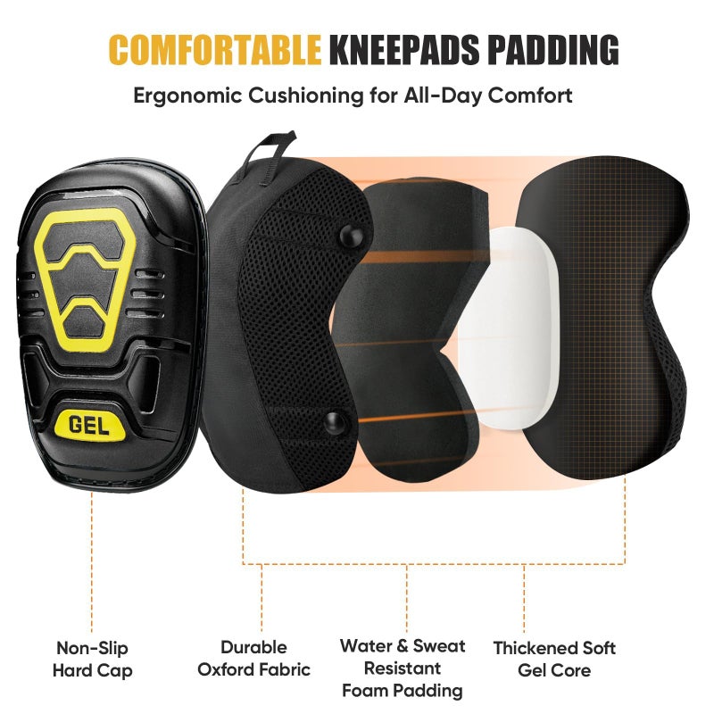 TICONN Gel Knee Pads for Work, Professional Heavy Duty Work Knee Pads for Men with Soft Foam and Gel Cushion for Men Construction, Garden, Flooring (Black/Yellow) - Image 2