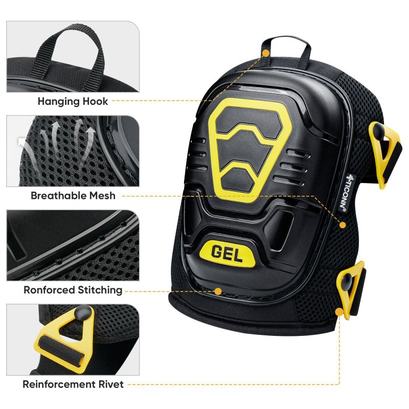 TICONN Gel Knee Pads for Work, Professional Heavy Duty Work Knee Pads for Men with Soft Foam and Gel Cushion for Men Construction, Garden, Flooring (Black/Yellow) - Image 5