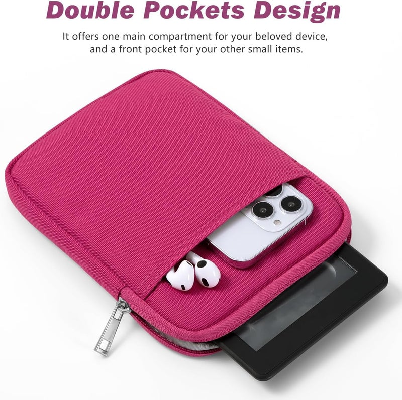 Dadanism 6-7 Inch Padded Sleeve for 7" Kindle Colorsoft Signature Edition and All-New Kindle Paperwhite, Protective Sleeve Pouch Bag Carrying Case for 6" Kindle/Kindle Oasis/Kobo E-Reader, Raspberry - Image 4