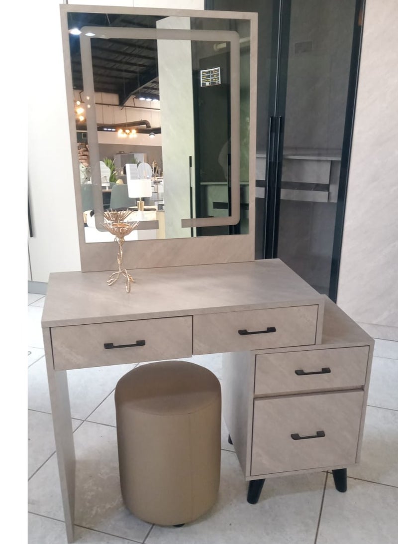 Generic DRESSER WITH LED MIRROR, 4 DRAWER STOOL WITH CUSHION COLOR MARBLE GREY  - Image 1