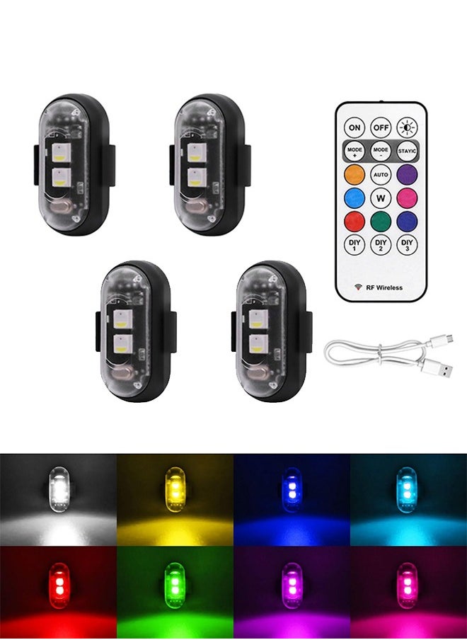 Sweet Life - 4PCS Wireless LED Strobe Lights with Remote Control, 8 Colors USB Waterproof Anti Collision Led Emergency Warning Lights for Car Motorcycle Drone Aircraft Bike - Image 1