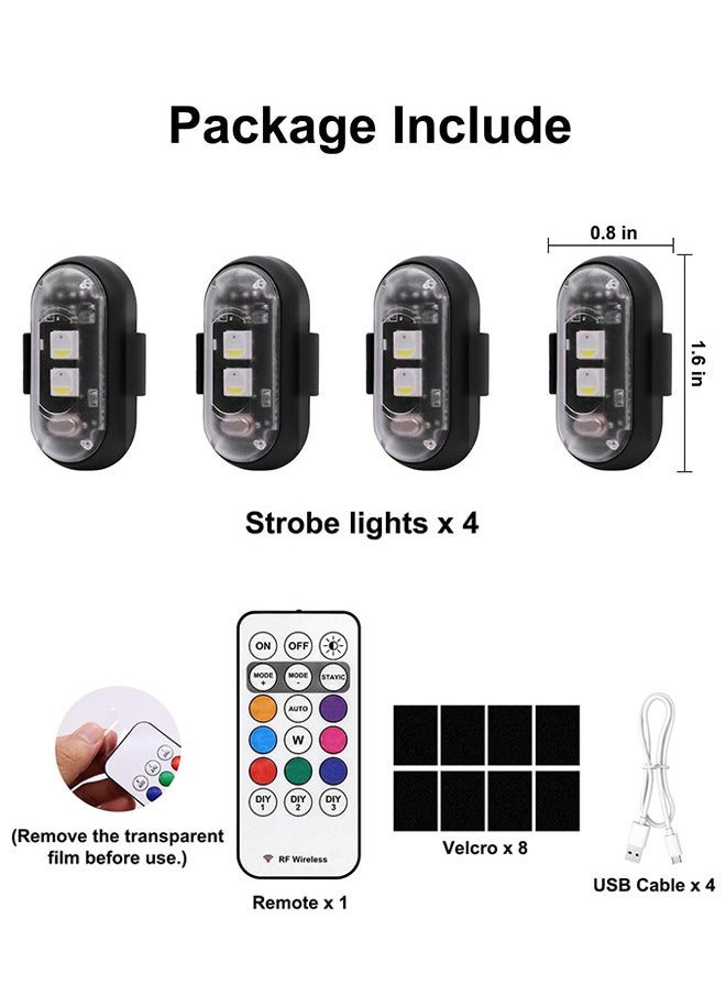 Sweet Life - 4PCS Wireless LED Strobe Lights with Remote Control, 8 Colors USB Waterproof Anti Collision Led Emergency Warning Lights for Car Motorcycle Drone Aircraft Bike - Image 1