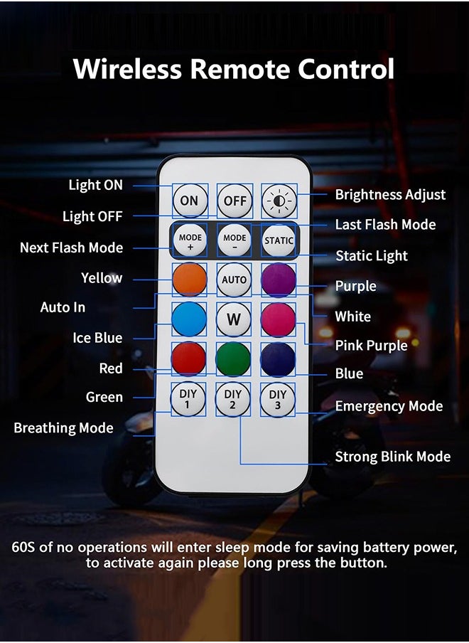 Sweet Life - 4PCS Wireless LED Strobe Lights with Remote Control, 8 Colors USB Waterproof Anti Collision Led Emergency Warning Lights for Car Motorcycle Drone Aircraft Bike - Image 1
