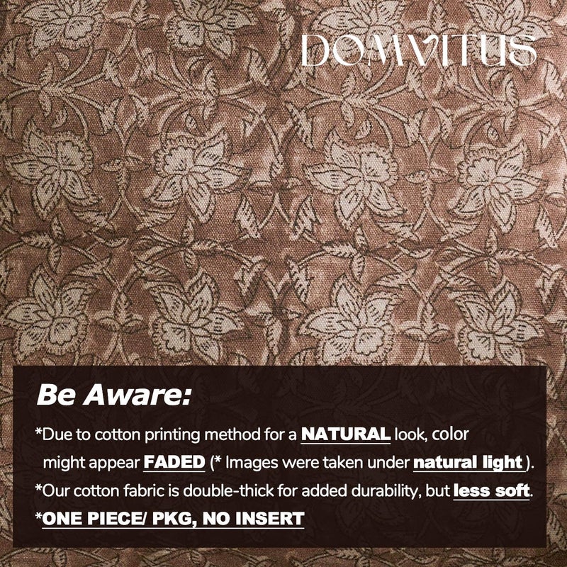 DOMVITUS Floral Pillow Covers 20x20 Throw Pillow Covers Block Print Vintage Decorative Neutral Pillow Cover for Couch Bed Living Room Brown 1PC - Image 3