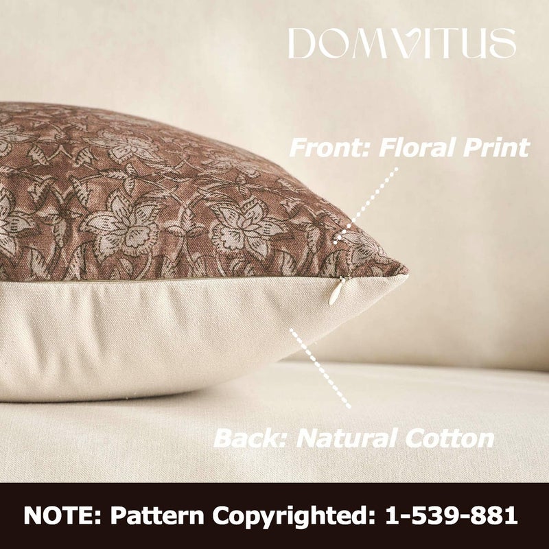 DOMVITUS Floral Pillow Covers 20x20 Throw Pillow Covers Block Print Vintage Decorative Neutral Pillow Cover for Couch Bed Living Room Brown 1PC - Image 2