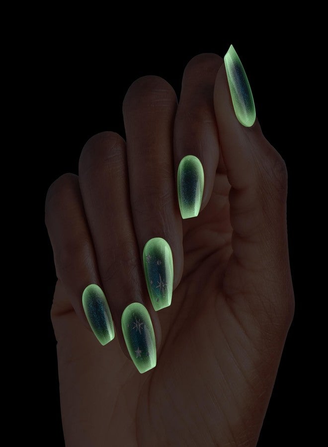 KISS imPRESS Halloween Press On Nails, ‘Superstitious’, Green, Medium Coffin, Magnetic Powder Effect, No Glue, Glow-In-The-Dark, Includes Prep Pad, Mini Nail File, Manicure Stick & 30 Fake Nails - Image 5