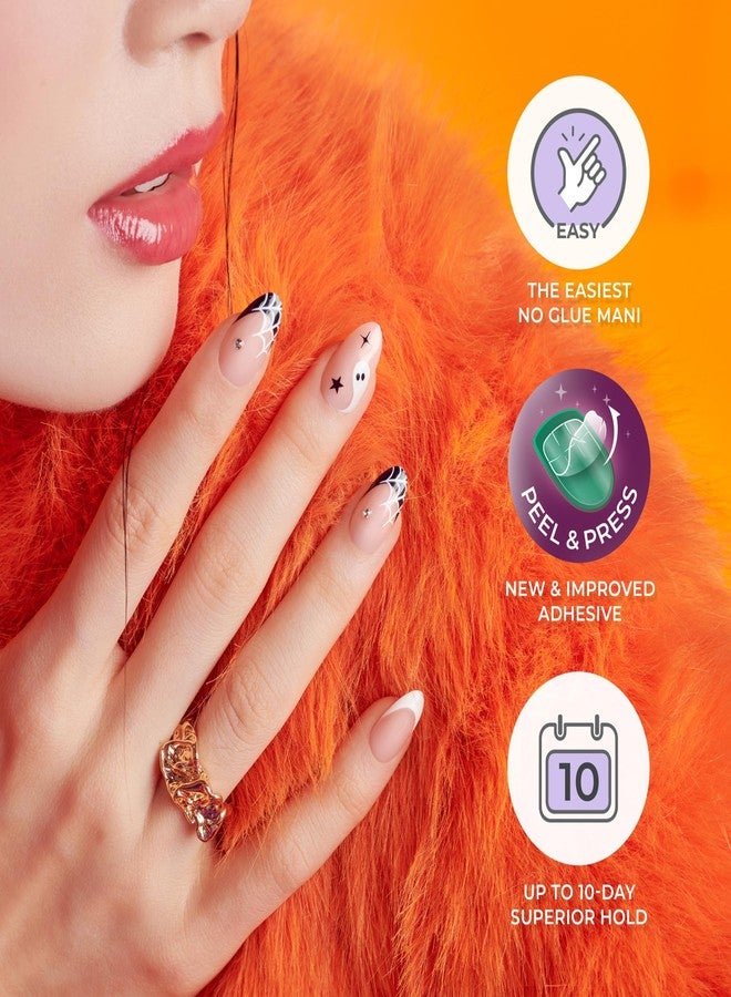 KISS imPRESS Halloween Press On Nails, ‘Superstitious’, Green, Medium Coffin, Magnetic Powder Effect, No Glue, Glow-In-The-Dark, Includes Prep Pad, Mini Nail File, Manicure Stick & 30 Fake Nails - Image 3