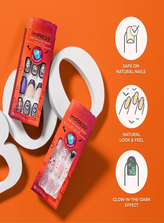 KISS imPRESS Halloween Press On Nails, ‘Superstitious’, Green, Medium Coffin, Magnetic Powder Effect, No Glue, Glow-In-The-Dark, Includes Prep Pad, Mini Nail File, Manicure Stick & 30 Fake Nails - Image 4