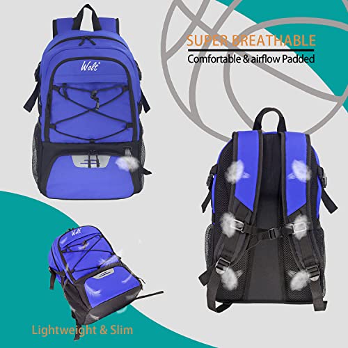 WOLT | Basketball Backpack Large Sports Bag with Separate Ball Holder & Shoes Compartment, Best for Basketball, Soccer, Volleyball, Swim, Gym, Travel(Blue) - Image 5