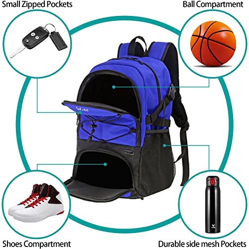 WOLT | Basketball Backpack Large Sports Bag with Separate Ball Holder & Shoes Compartment, Best for Basketball, Soccer, Volleyball, Swim, Gym, Travel(Blue) - Image 4