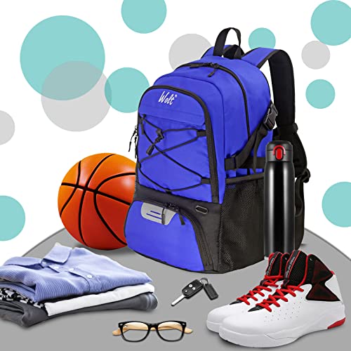 WOLT | Basketball Backpack Large Sports Bag with Separate Ball Holder & Shoes Compartment, Best for Basketball, Soccer, Volleyball, Swim, Gym, Travel(Blue) - Image 3