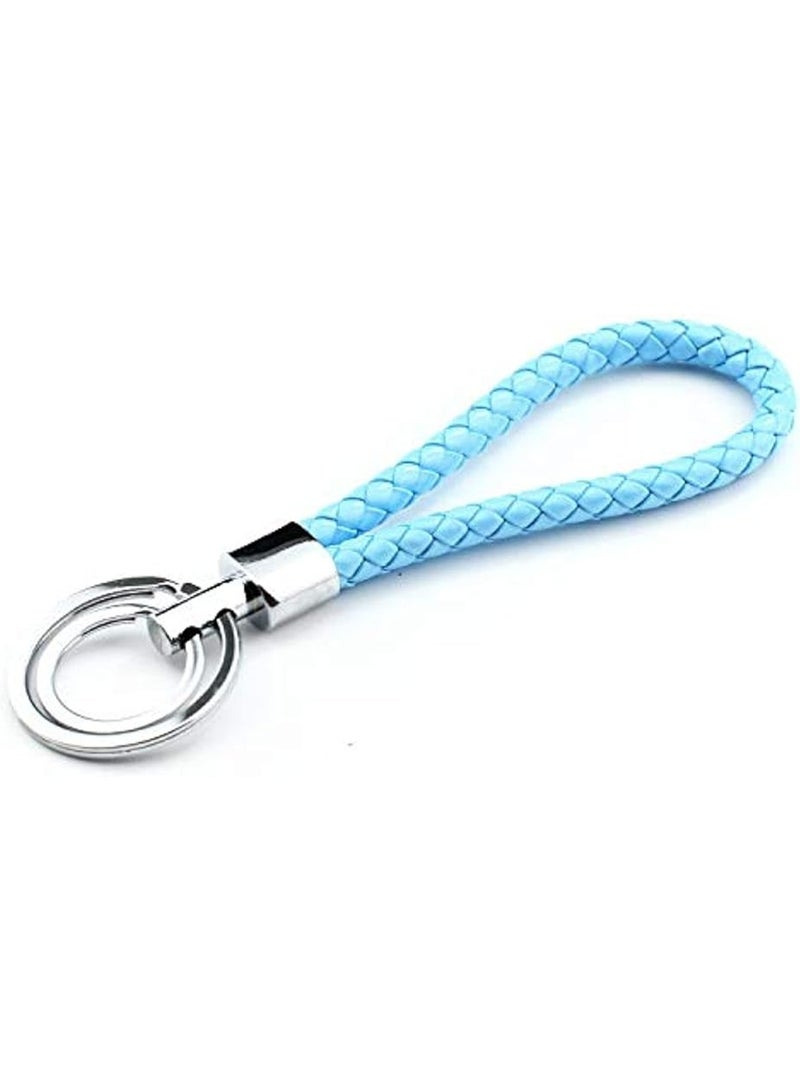 ميدالية مفاتيح من الجلد المنسوج – حلقة مفاتيح إبداعية للسيارة – حامل مفاتيح متين للمنازل والمكاتب – إكسسوار أنيق للرجال والنساء - أزرق