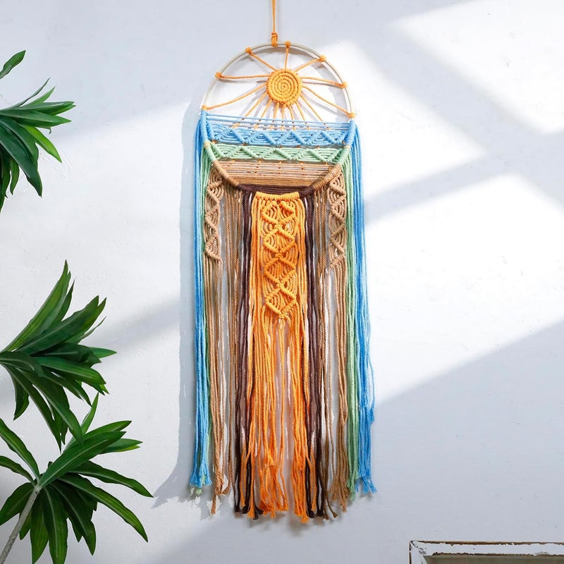 Artilady Sunburst Wall Decor Dream Catcher - Macrame Wall Hanging Large Dreamcatchers, Colorful Hand Woven Tapestry Sunshine Boho Room Decor for Bedroom Living Room Nursery (Sunshine) - Image 1