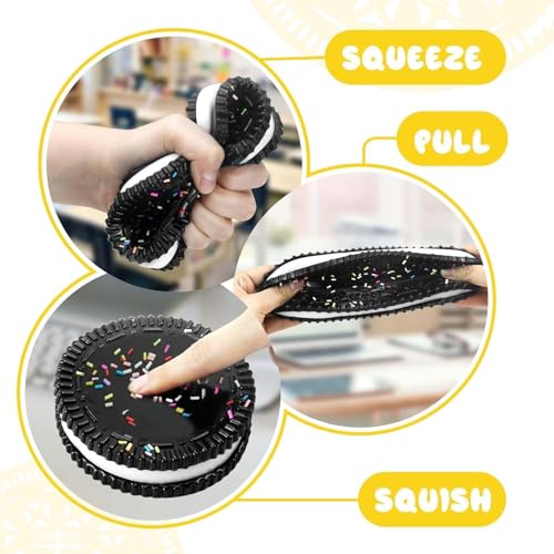 ANAB GI Squishy Cookie Biscuit Squeeze Toy, Stress Relief Sensory Fidget for Autism ADHD, Black with Colourful Sprinkles, 1 Count - Image 3