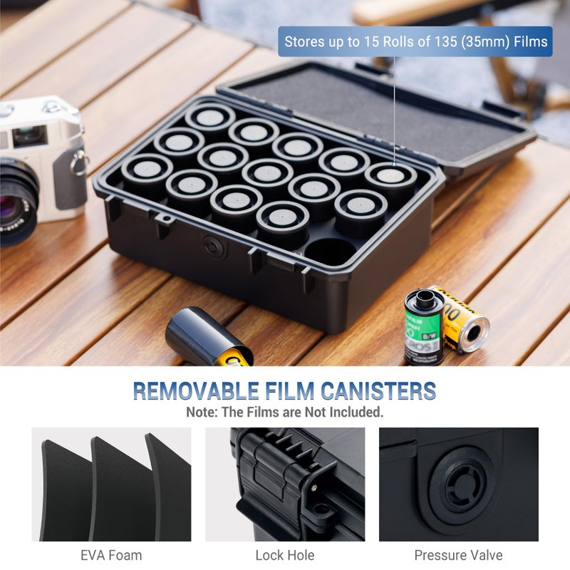 JJC Heavy Duty 35mm Film Case Holder for 15 Rolls of 35mm 135 Film, IP67 Waterproof and Light-Sealed Film Roll Storage Container with Free Film Canister (No Film Included) - Image 2