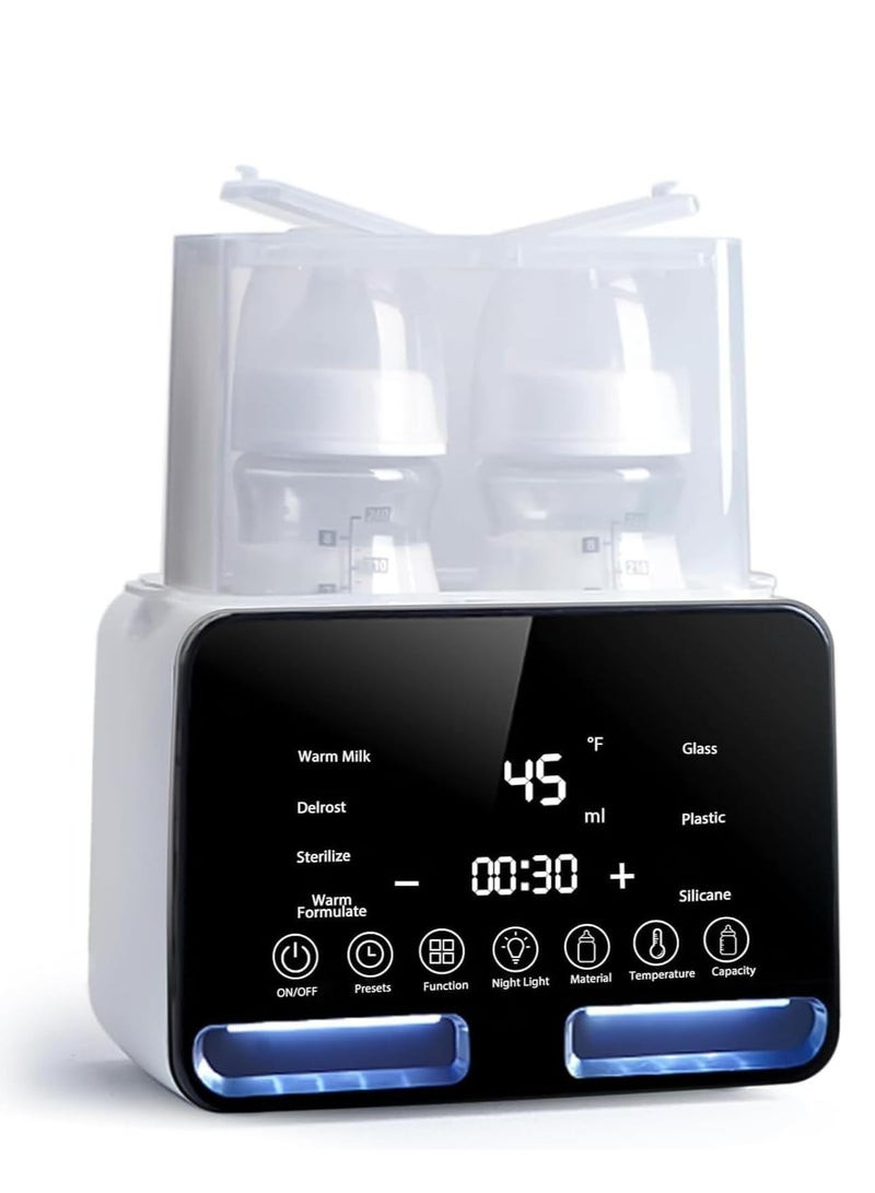 ميكسد جهاز تدفئة حليب الأطفال، معقم زجاجات مزدوج مع شاشة LCD 9 في 1 لتسخين طعام الأطفال سريعًا وإزالة الجليد، وشاشة تدفئة خالية من مادة BPA، وتحكم دقيق في درجة حرارة حليب الأم أو الحليب الصناعي - Image 1
