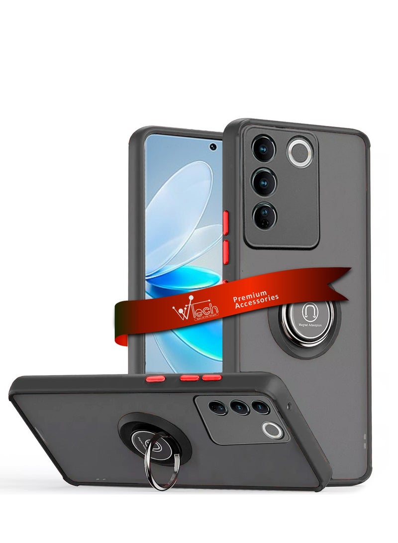 Wtech Magnetic Hold Kickstand Ring Finger Grip With Built-in Iron Case Cover For Vivo V27 5G 2023 Black - Image 1