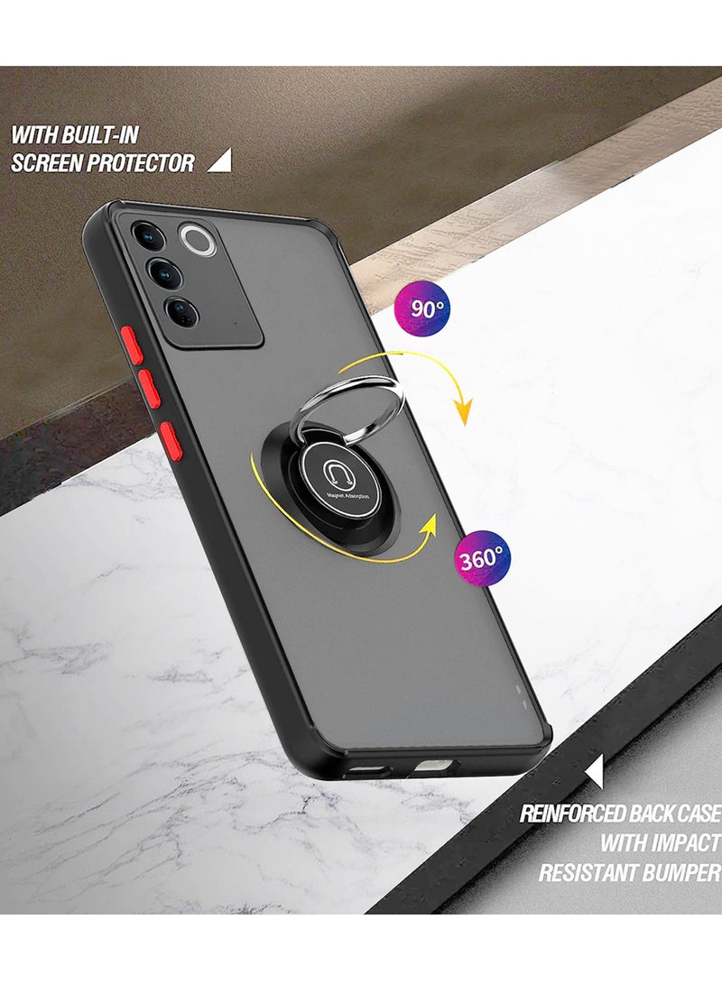 Wtech Magnetic Hold Kickstand Ring Finger Grip With Built-in Iron Case Cover For Vivo V27 5G 2023 Black - Image 3