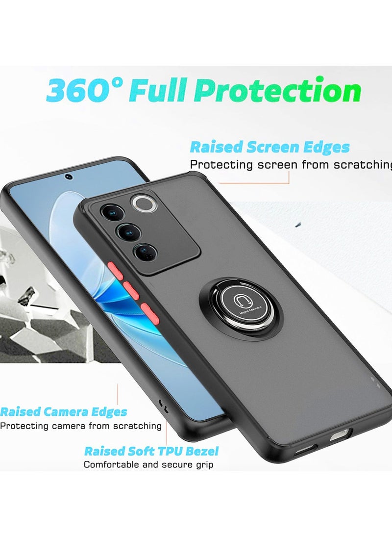 Wtech Magnetic Hold Kickstand Ring Finger Grip With Built-in Iron Case Cover For Vivo V27 5G 2023 Black - Image 2