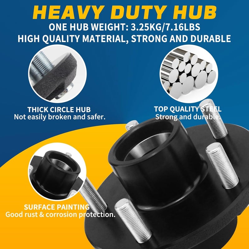 GREPSPUD 2 Sets 5 on 5'' Trailer Hub Kit for 3500 lbs 1-1/16'' to 1-3/8'' Tapered Axle #84 Spindle, Replacement 5x5'' Hub Trailer Wheel 5 Lug Bolt Idler Hub Kit with Extra Caps & Rubber Plugs - Image 5