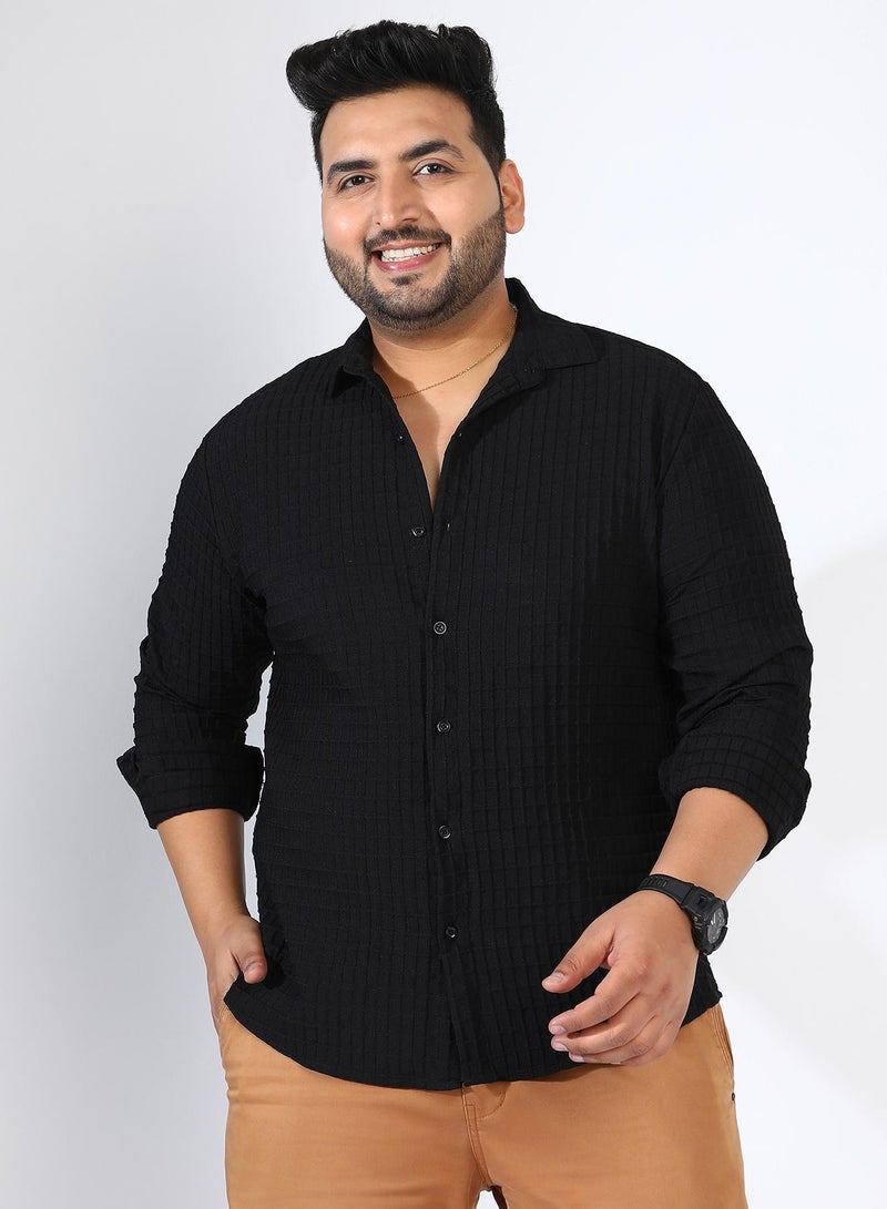 Instafab Plus Men's Midnight Black Embossed Graph Check Shirt - Image 1