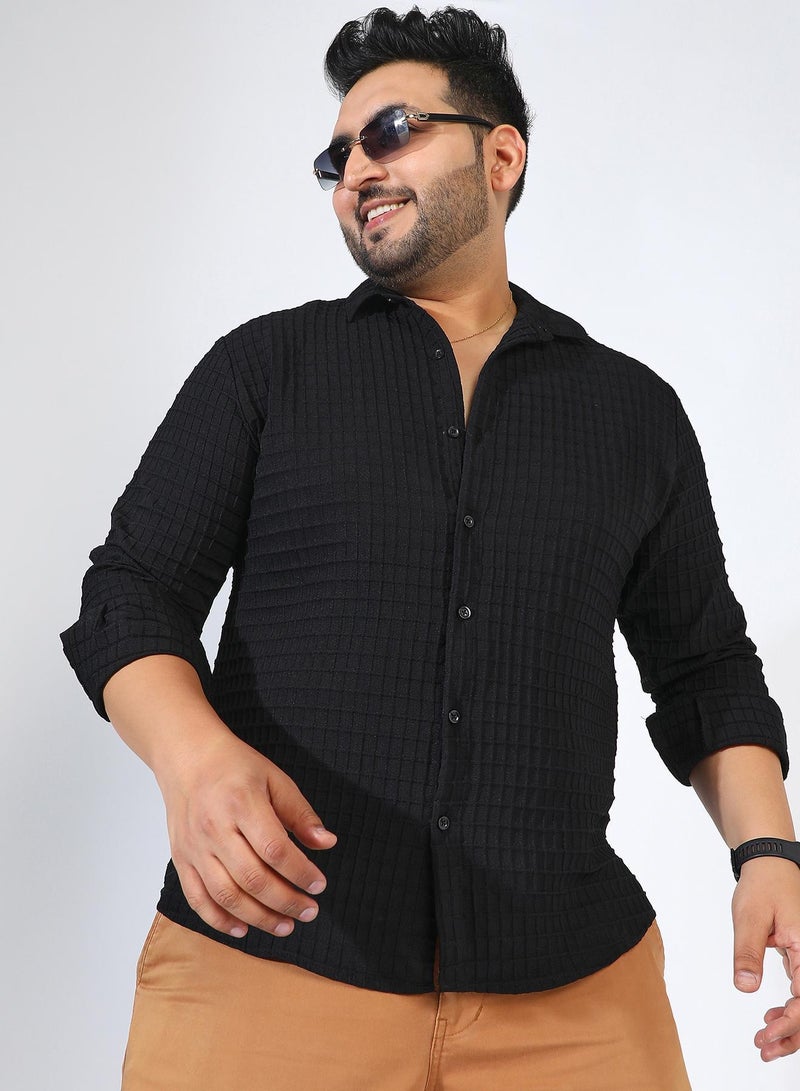 Instafab Plus Men's Midnight Black Embossed Graph Check Shirt - Image 2