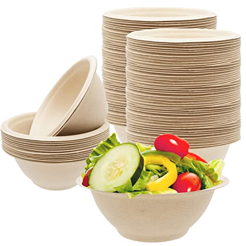 Zddaoole 100 Pack 8oz Compostable Paper Bowls,Heavy-Duty Disposable Natural Bagasse Bowls,Biodegradable Soup Bowls,Eco-Friendly,Heat Resistant,for Ice Cream,Salad,Soup,Snack,Dessert,Pasta,Hot or Cold Use - Image 1