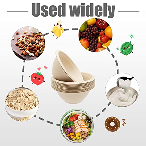 Zddaoole 100 Pack 8oz Compostable Paper Bowls,Heavy-Duty Disposable Natural Bagasse Bowls,Biodegradable Soup Bowls,Eco-Friendly,Heat Resistant,for Ice Cream,Salad,Soup,Snack,Dessert,Pasta,Hot or Cold Use - Image 3