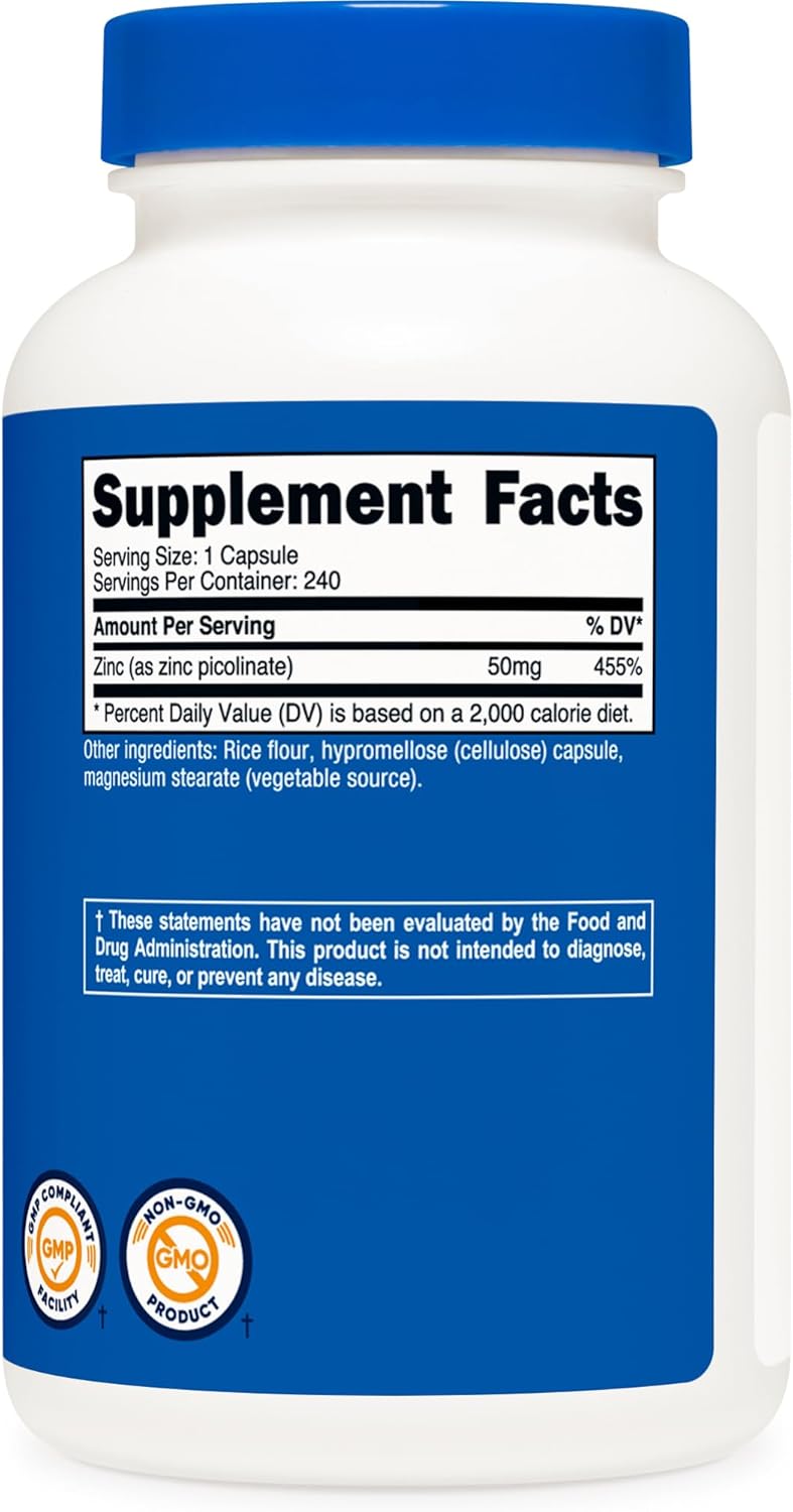 Nutricost Zinc Picolinate 50mg 240 Vegetarian Capsules  Gluten Free and NonGMO 240 Caps - Image 5