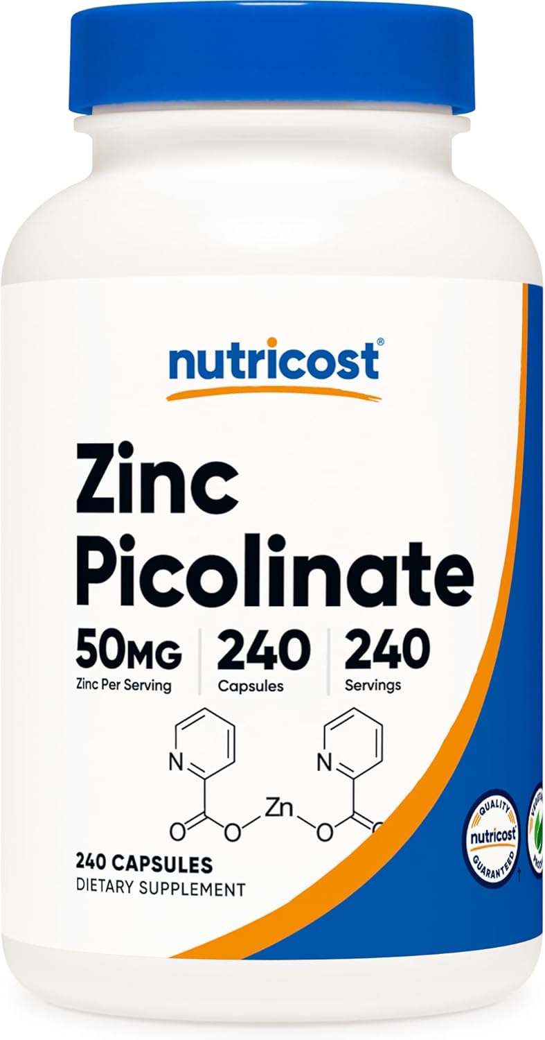 Nutricost Zinc Picolinate 50mg 240 Vegetarian Capsules  Gluten Free and NonGMO 240 Caps - Image 1