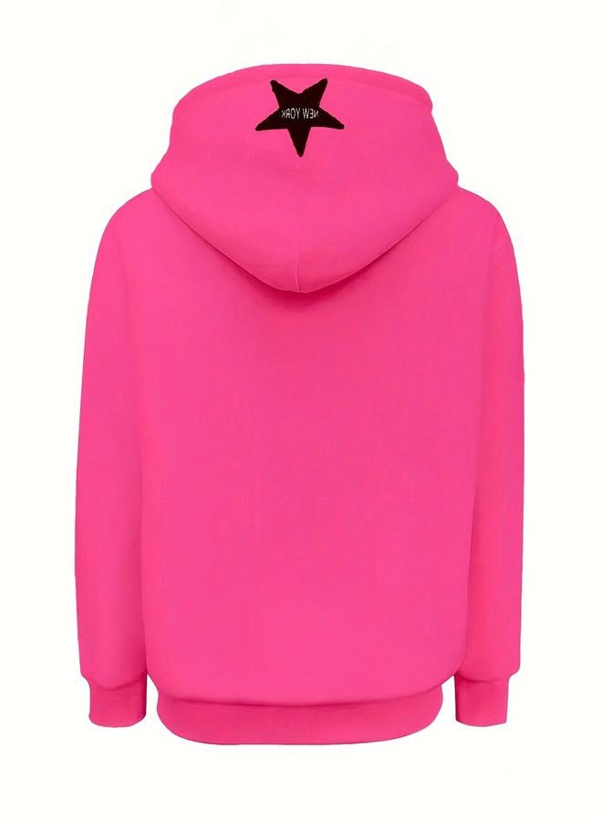 Take Two Pink Graphic Patch Detail Hooded Jacket - Image 4