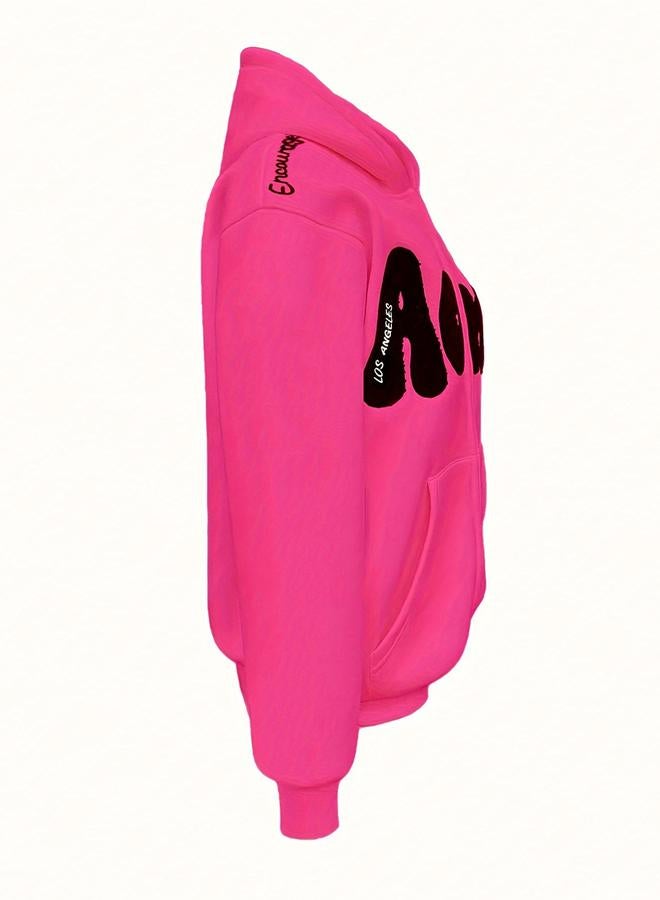 Take Two Pink Graphic Patch Detail Hooded Jacket - Image 3