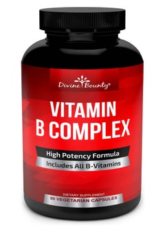 Divine Bounty Super B Complex Vitamins All B Vitamins Including B12 B1 B2 B3 B5 B6 B7 B9 Folic Acid Vitamin B Supplement Support Healthy Energy Metabolism 90 Vegetarian Capsules  - Image 1