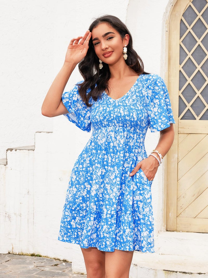 UEAL Spring Dresses for Women 2026 Cute Summer Easter Short Dresses for Women 2026 XX-Large Blue Floral - Image 5