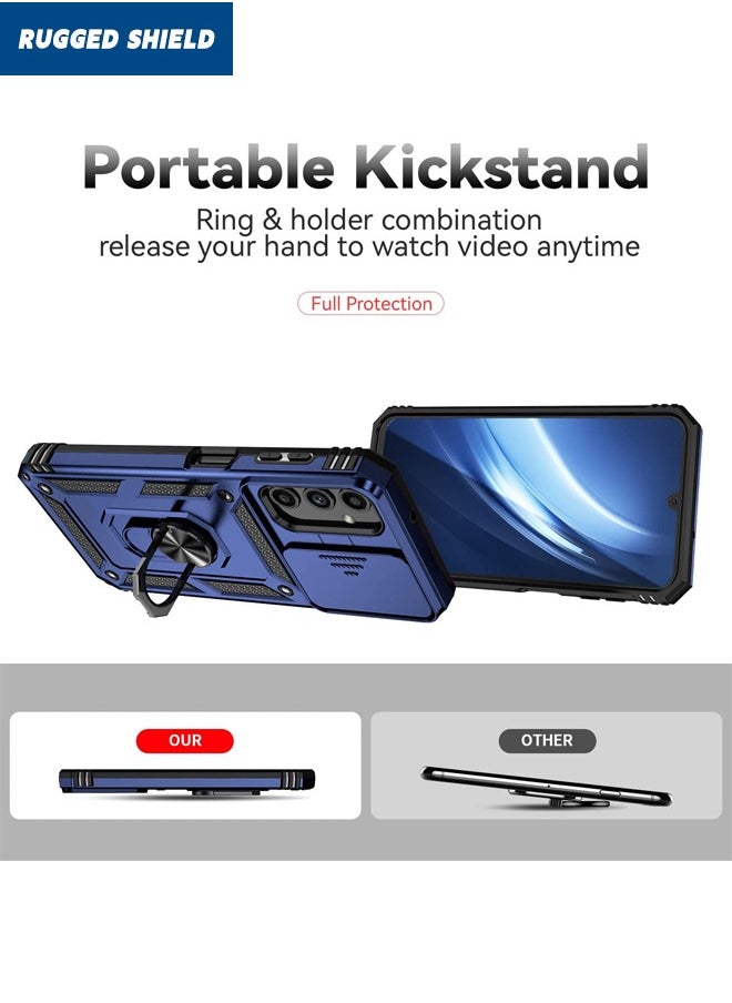 RUGGED SHIELD - Samsung Galaxy A25 Case, Slide Camera Cover, Built-in 360° Rotate Ring Kickstand, Shockproof Drop Proof, Heavy Duty Shockproof Protective Case for Galaxy A25 5G 2024, Blue - Image 1