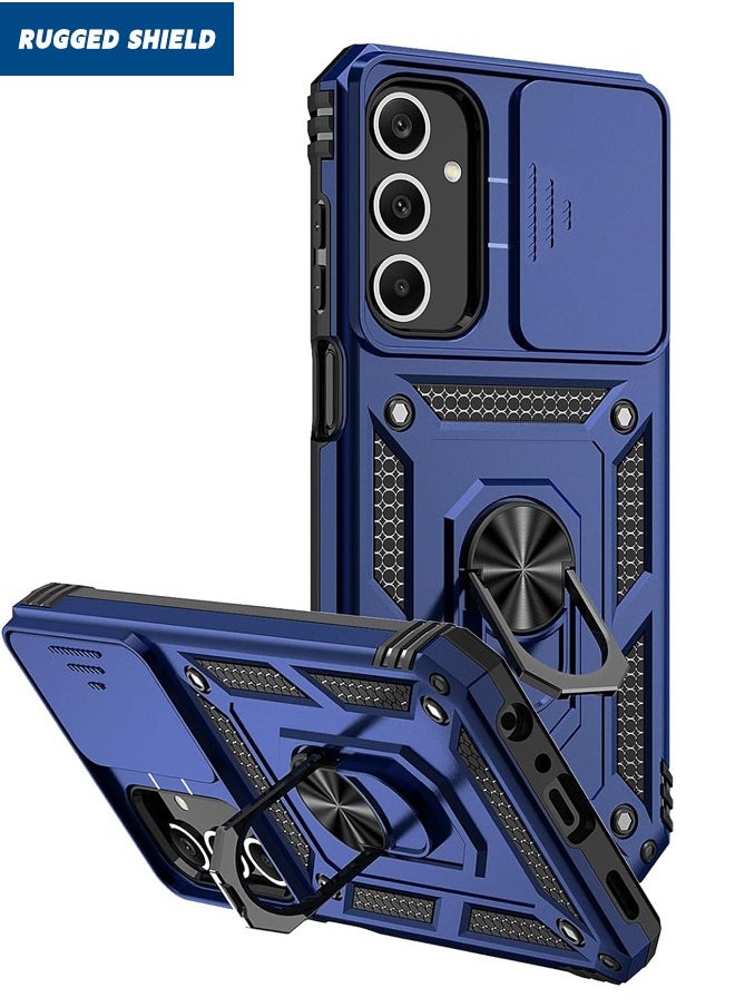 RUGGED SHIELD - Samsung Galaxy A25 Case, Slide Camera Cover, Built-in 360° Rotate Ring Kickstand, Shockproof Drop Proof, Heavy Duty Shockproof Protective Case for Galaxy A25 5G 2024, Blue - Image 1