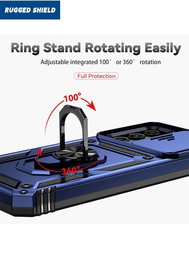 RUGGED SHIELD - Samsung Galaxy A25 Case, Slide Camera Cover, Built-in 360° Rotate Ring Kickstand, Shockproof Drop Proof, Heavy Duty Shockproof Protective Case for Galaxy A25 5G 2024, Blue - Image 1