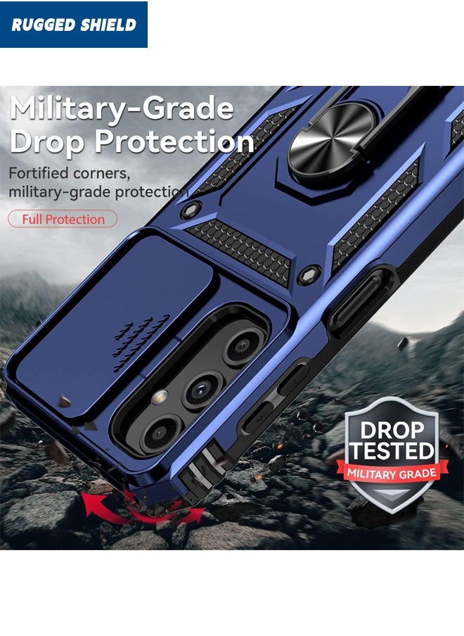 RUGGED SHIELD - Samsung Galaxy A25 Case, Slide Camera Cover, Built-in 360° Rotate Ring Kickstand, Shockproof Drop Proof, Heavy Duty Shockproof Protective Case for Galaxy A25 5G 2024, Blue - Image 1