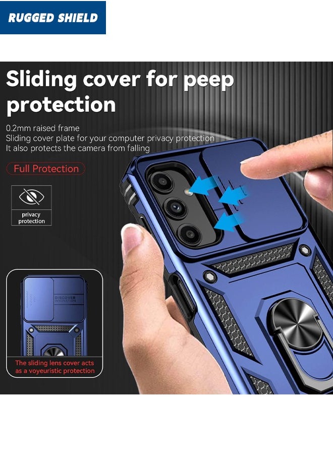 RUGGED SHIELD - Samsung Galaxy A25 Case, Slide Camera Cover, Built-in 360° Rotate Ring Kickstand, Shockproof Drop Proof, Heavy Duty Shockproof Protective Case for Galaxy A25 5G 2024, Blue - Image 1