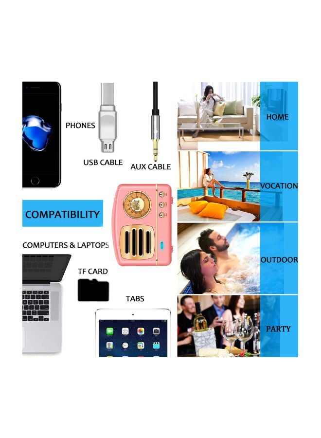 مكبر صوت ستيريو كلاسيك لاسلكي وردي/ ذهبي - Image 4